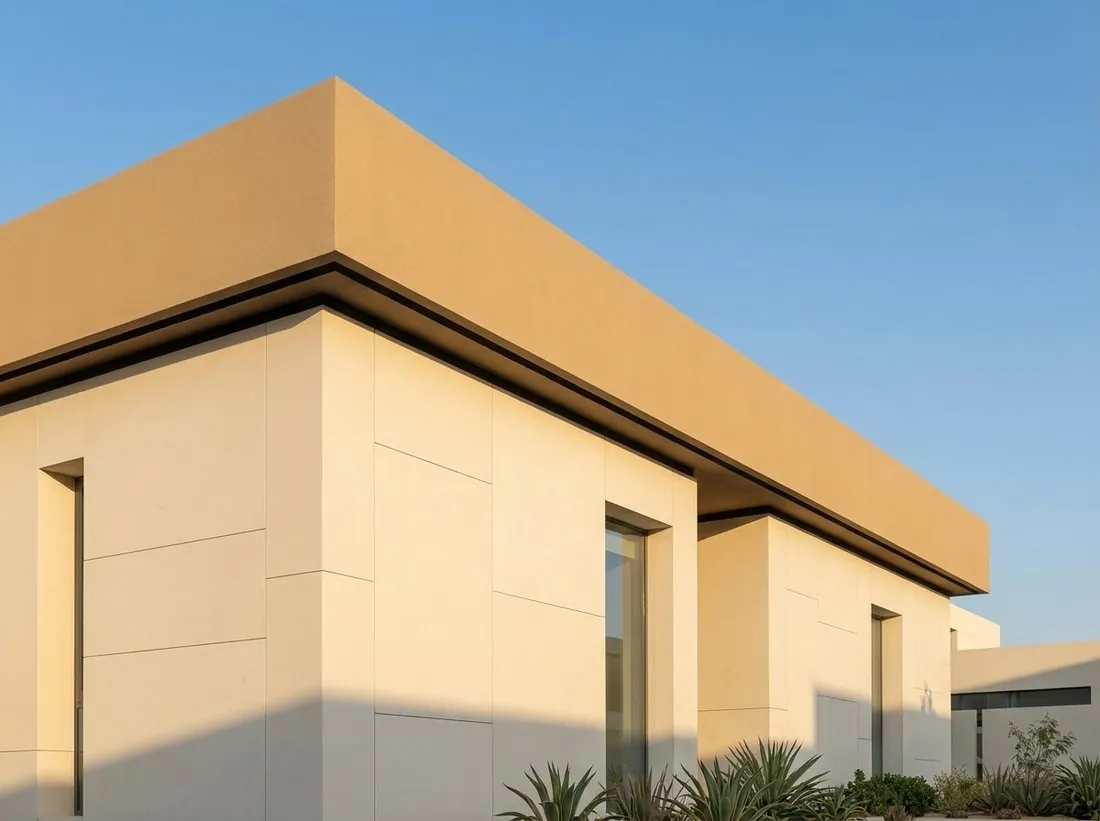 كلاديكو® cornice band on a modern villa roofline