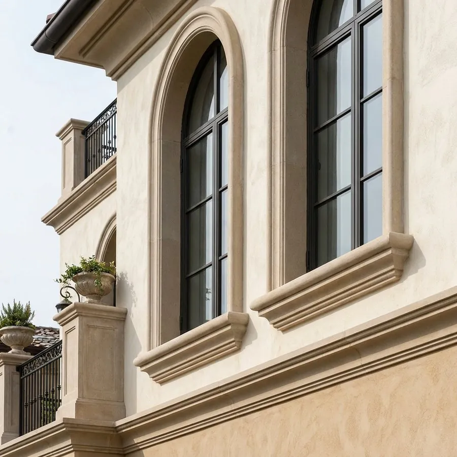 كلاديكو® window sills installed below villa windows