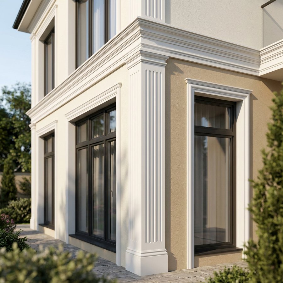 CLADECO® facade trim installed on a villa corner