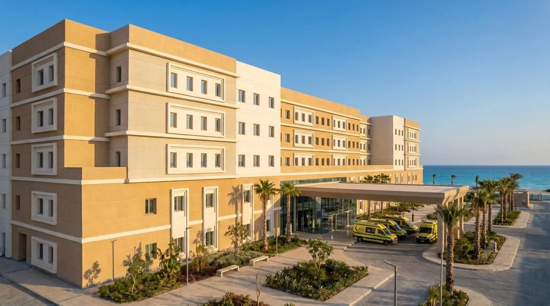 El Alamein Hospital facade in New Alamein City
