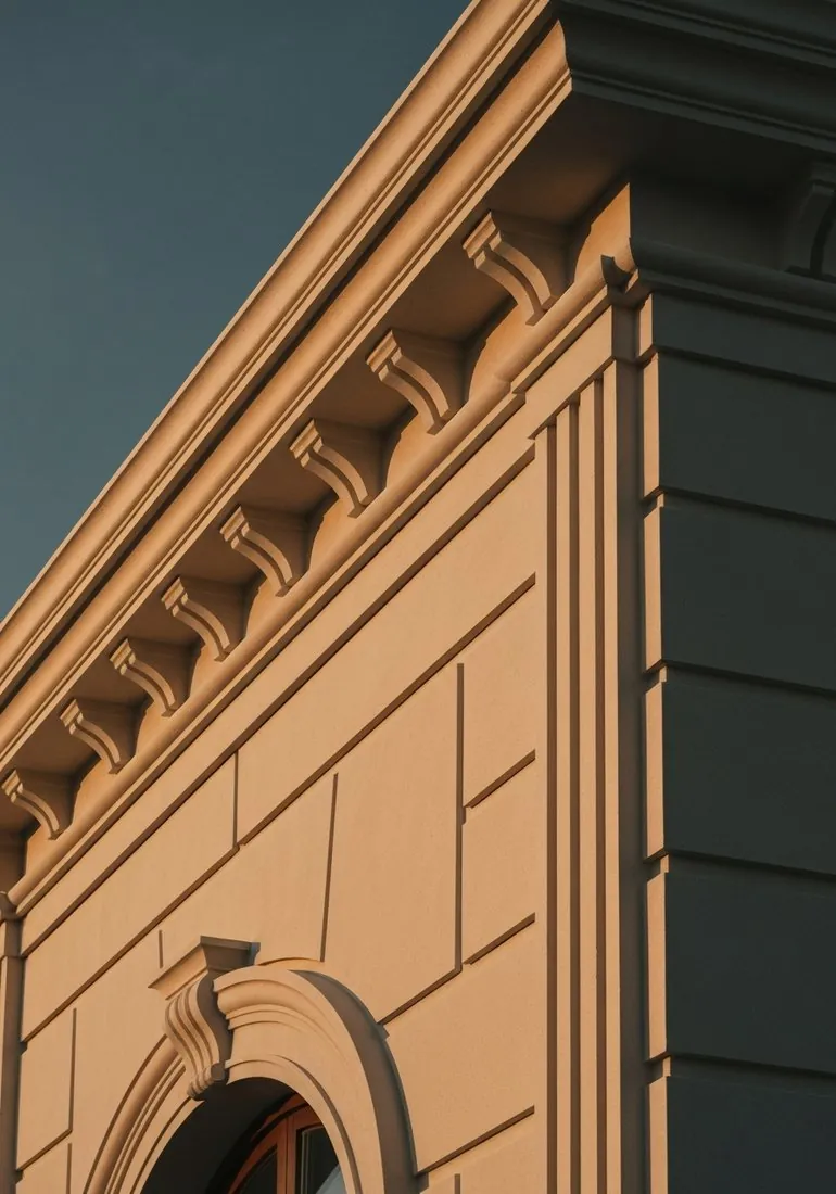 كلاديكو® finished facade detail — cornice and decorative band